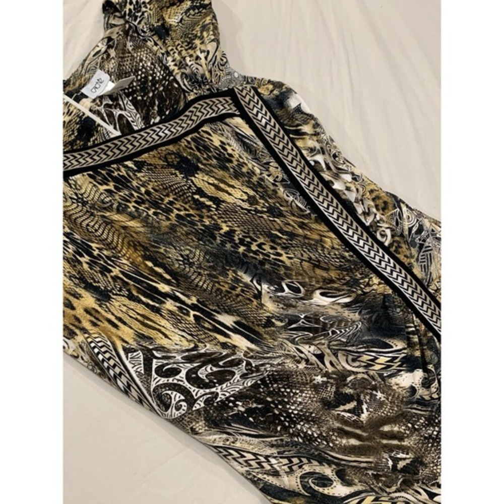 Y2K Cache Animal Print Bodycon Dress XL Ruched Side Sleeveless Spandex USA Made - Picture 6 of 11